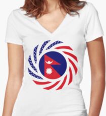 Nepalese American Multinational Patriot Flag Series Women's Fitted V-Neck T-Shirt