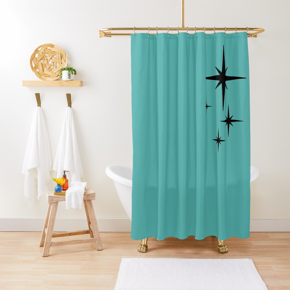 turquoise and black shower curtain