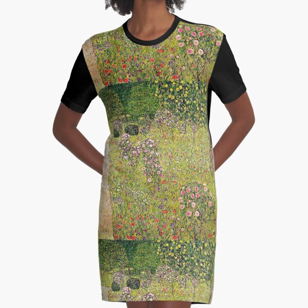 Gustav Klimt - Orchard With Roses - Beautiful floral landscape Graphic T-Shirt Dress