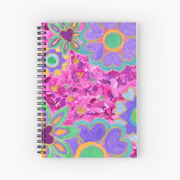 Girly Heart-Shaped Valentine Floral Acrylic Painting Spiral Notebook