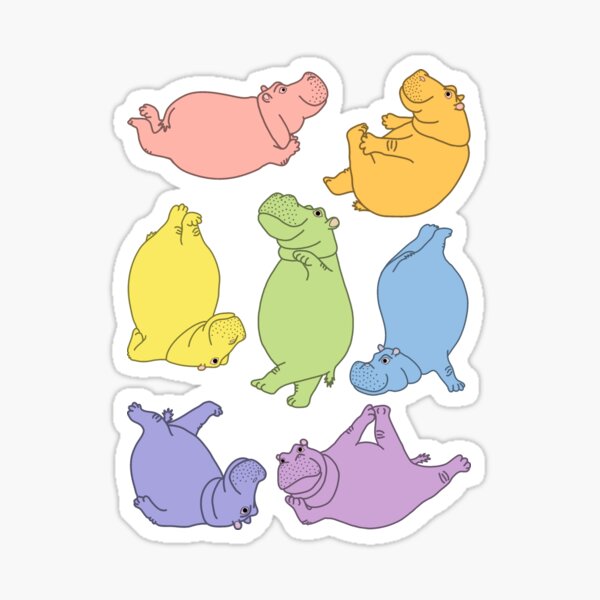 Hippo Workout - pastel rainbow Sticker