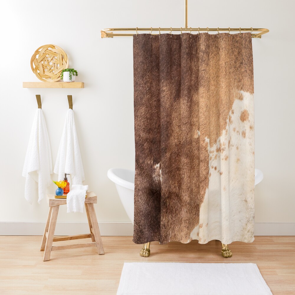 Old Tan Cowhide Leather Shower Curtain