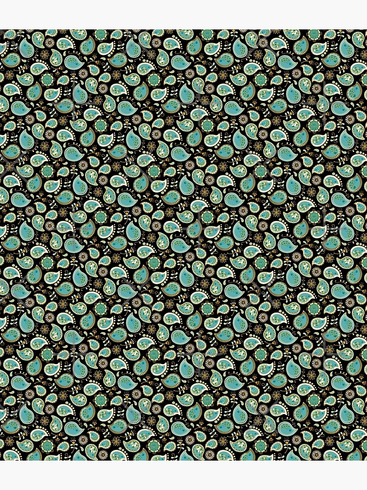Hedgehog Paisley_Teal BgBlack by miavaldez