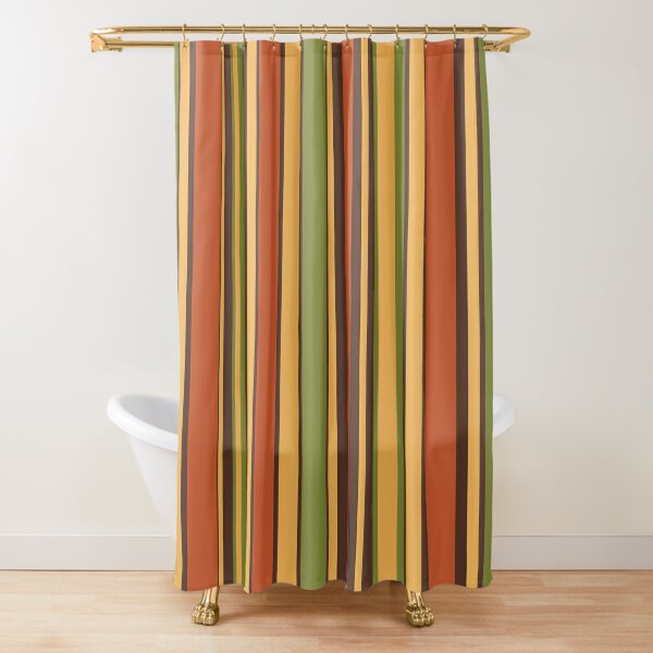 Retro Stripes 50s 60s 70s Pattern Vertical Brown Orange Mustard Avocado Green Shower Curtain