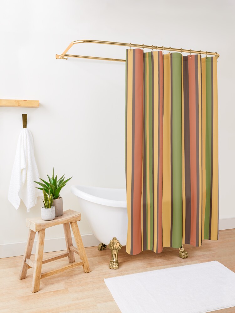 Minimalist Shower top Curtain | Yellow Mustard and Stripes Shower Decor