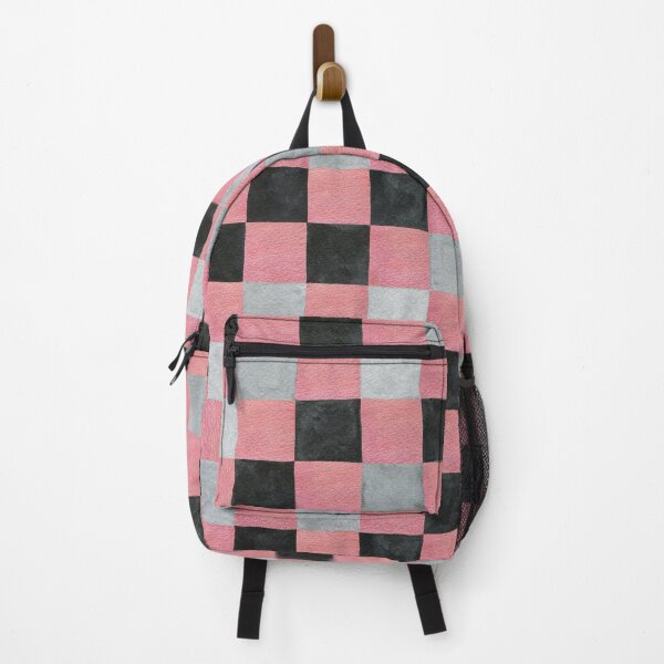 Item preview, Colourful check pale pink, black and grey colours patchwork pattern watercolour painting designed and sold by Latch Farm Studios.