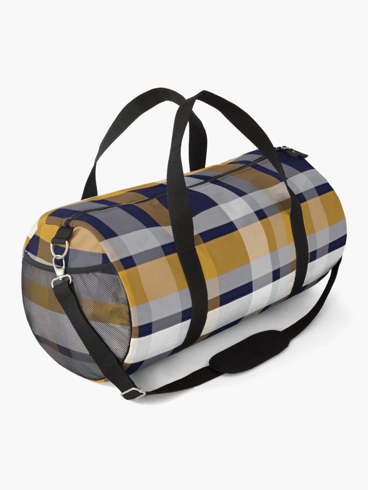 Alternate view of Modern Retro Plaid Pattern in Mustard, Navy Blue, Gray, and White Duffle Bag