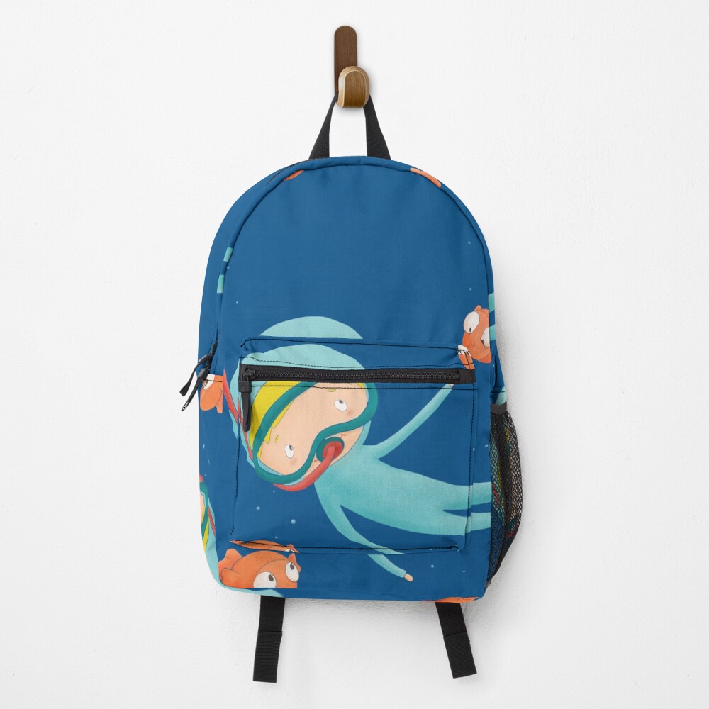 Ocean Diver. A Boy Diving. Backpack
