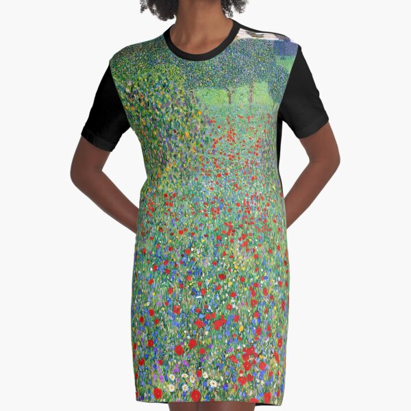 Gustav Klimt - Poppy Field 1907 Graphic T-Shirt Dress