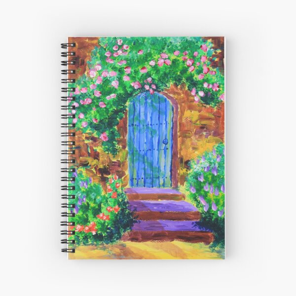 Blue Wooden Door to Secret Rose Garden Spiral Notebook