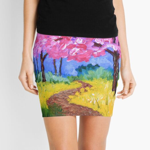 Cherry Trees Field Mustard After the Rain Painting Mini Skirt