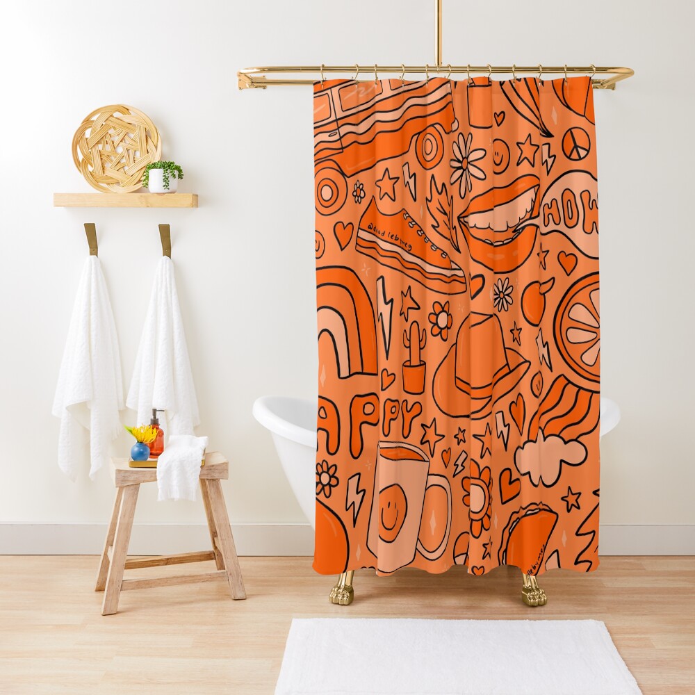 Orange Print Shower Curtain