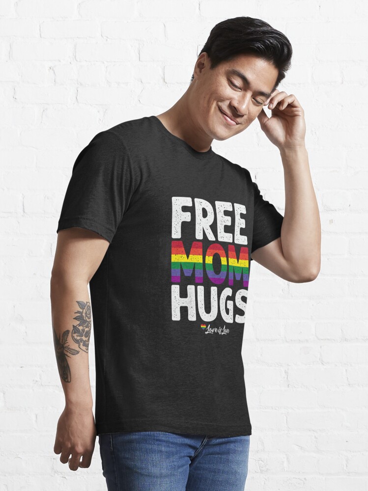 Discover Free Mom Hugs LGBT Heart with Rainbow Flag - Love is Love T-Shirt