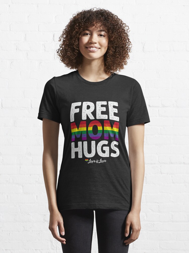 Discover Free Mom Hugs LGBT Heart with Rainbow Flag - Love is Love T-Shirt