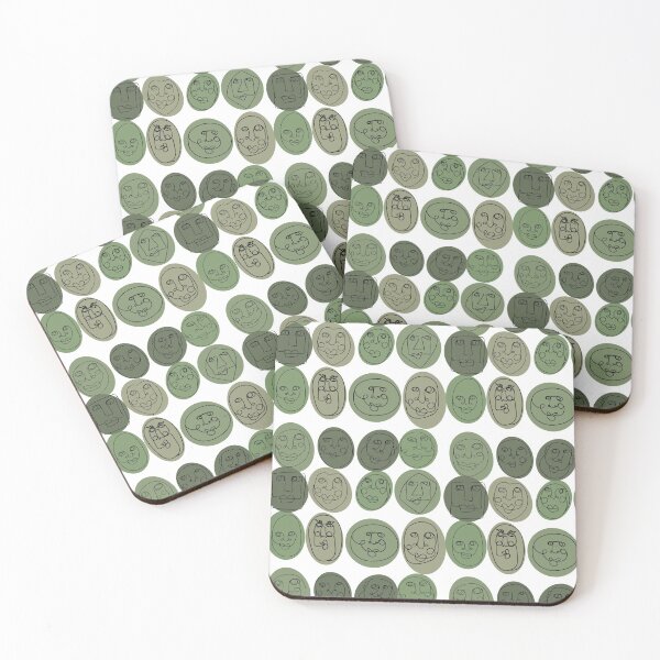 Item preview, Abstract Faces Pattern - Neutral Greens designed and sold by WildeandCo.