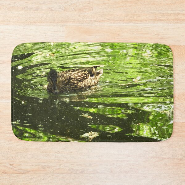 Item preview, Beautiful mallard duck swimming in a green pool with cottonwood fluff designed and sold by Stephanie  Skeem.