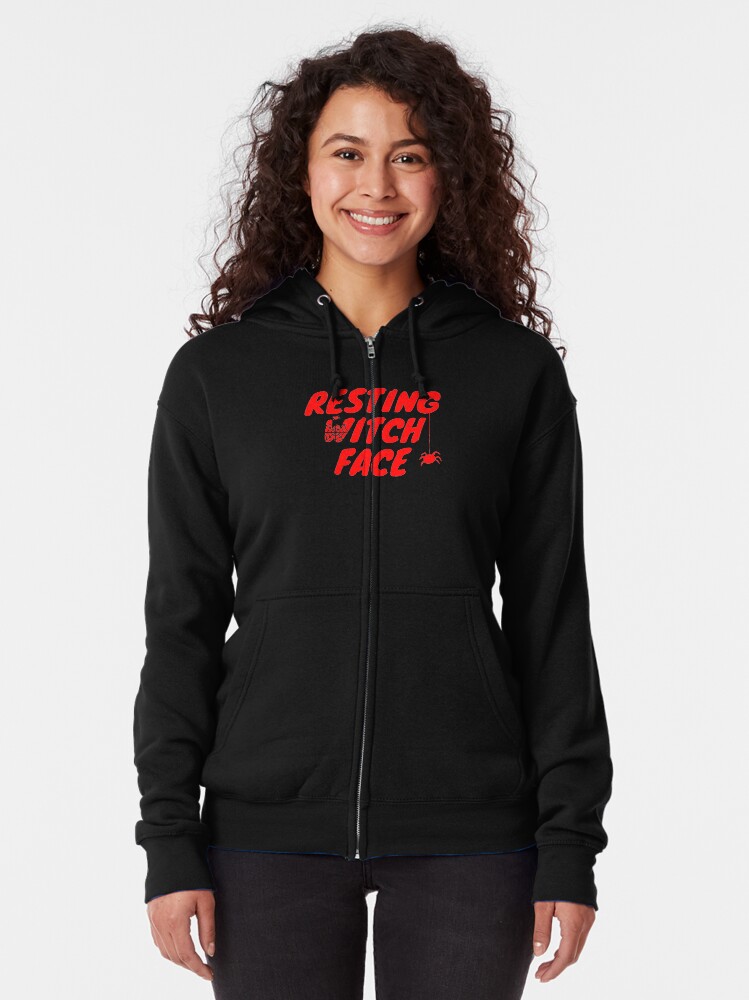Alternate view of Resting Witch Face Halloween Zipped Hoodie