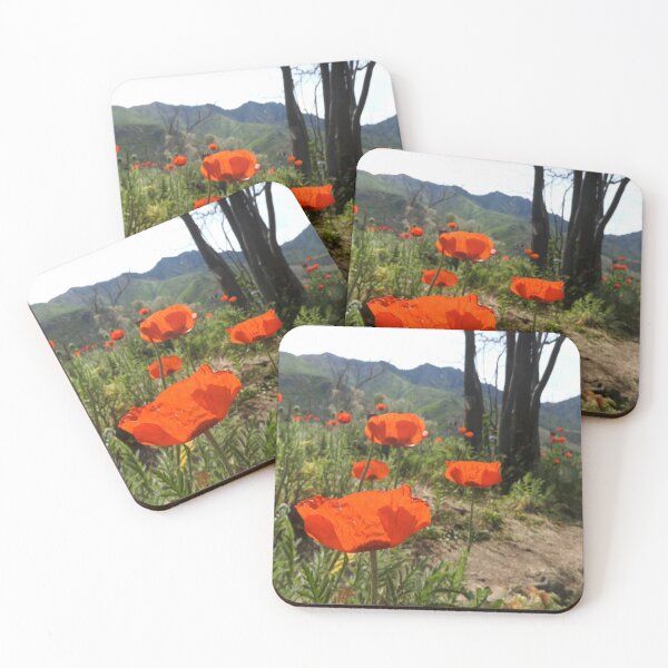 Item preview, red poppies and beautiful mountains designed and sold by Stephanie  Skeem.