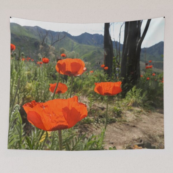 Item preview, red poppies and beautiful mountains designed and sold by Stephanie  Skeem.