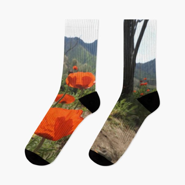 Item preview, red poppies and beautiful mountains designed and sold by Stephanie  Skeem.