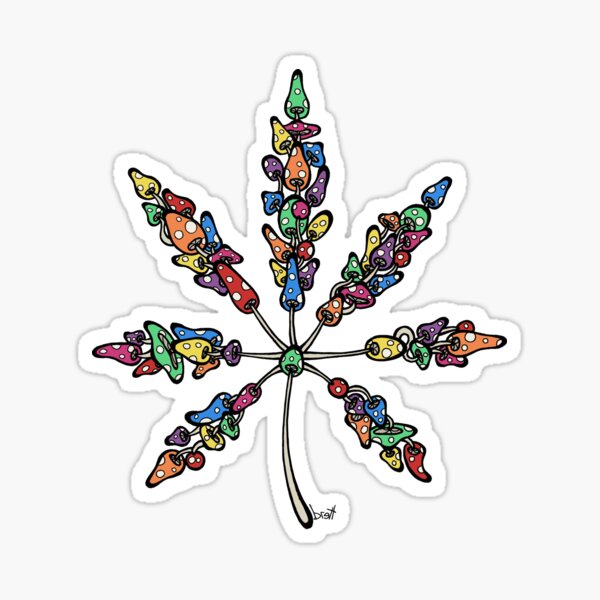 Marijuana Leaf Made of Mushrooms (multi-color version) Sticker