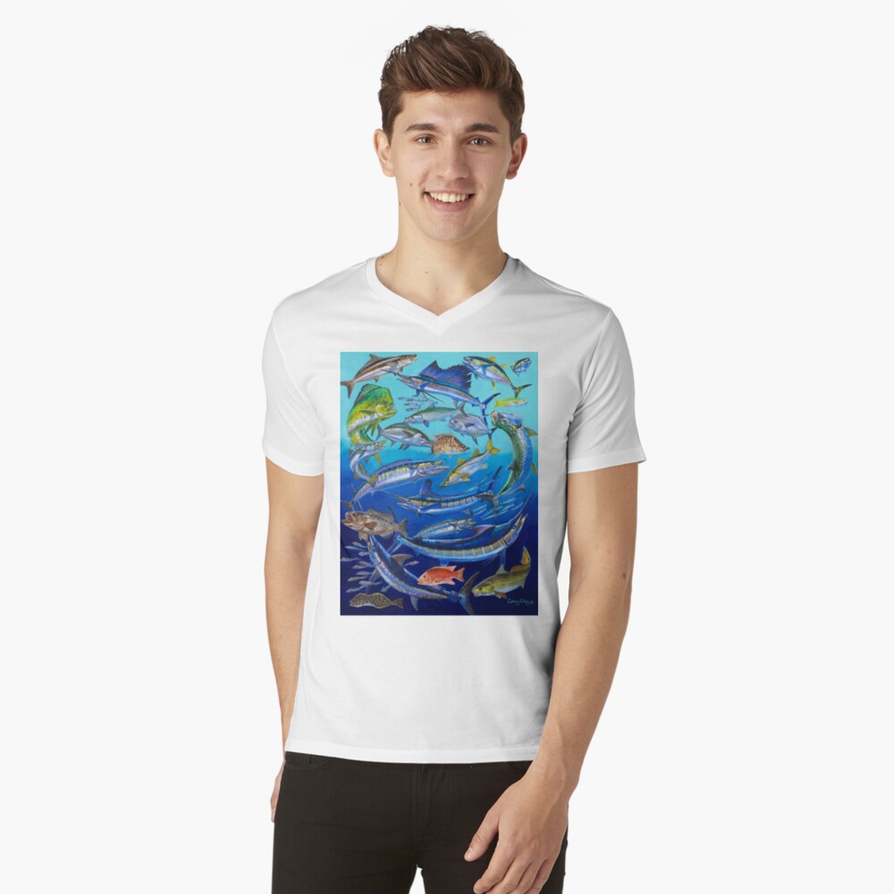 Vista previa del artículo con la obra «Camiseta de cuello en V», diseñado y vendido por Bluemarlin.