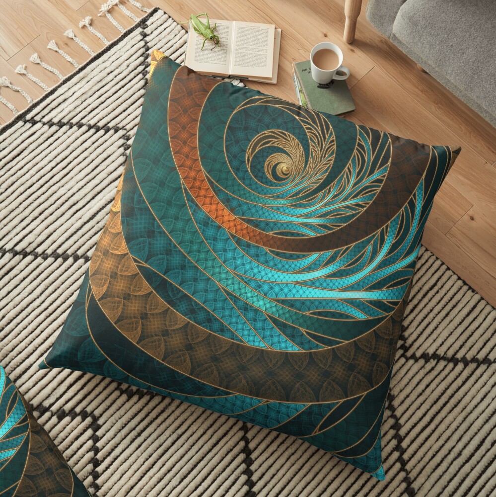 Beautiful Corded Leather Turquoise Fractal Bangles Floor Pillow