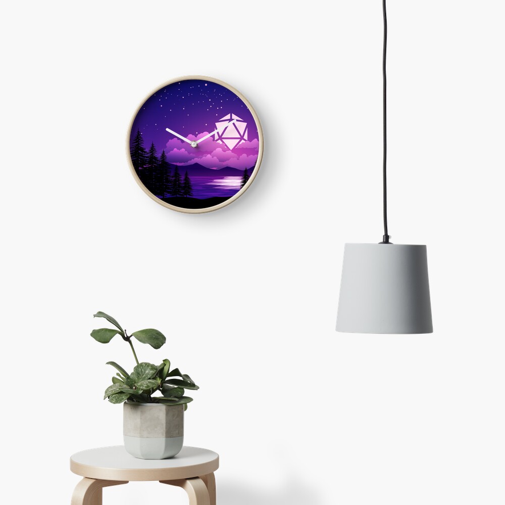 Pink Sunset D20 Dice Sun Lake Tabletop RPG Maps and Landscapes Clock
