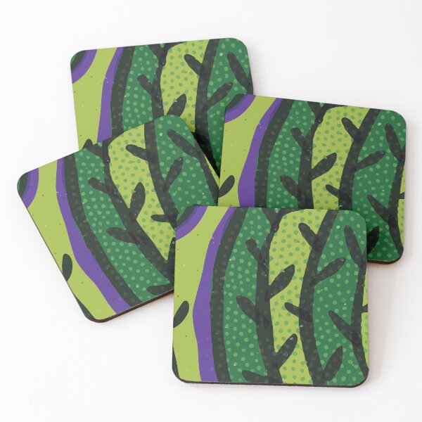 Item preview, Dark Green Leafy Vertical Stripes and Bold Shapes Background Design GC-115-15 designed and sold by GraphicCharms.