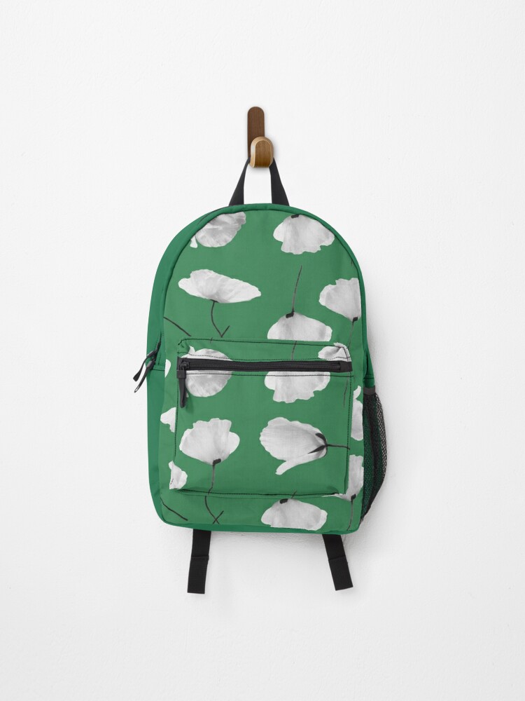 White poppies pattern on a green background Backpack by ARTbyJWP | Redbubble