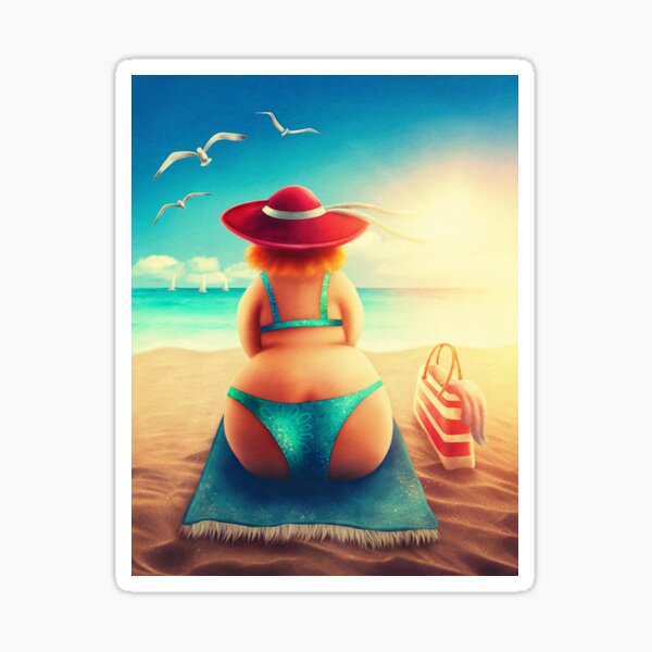 Nette pralle Frau, die am Strand sitzt Sticker