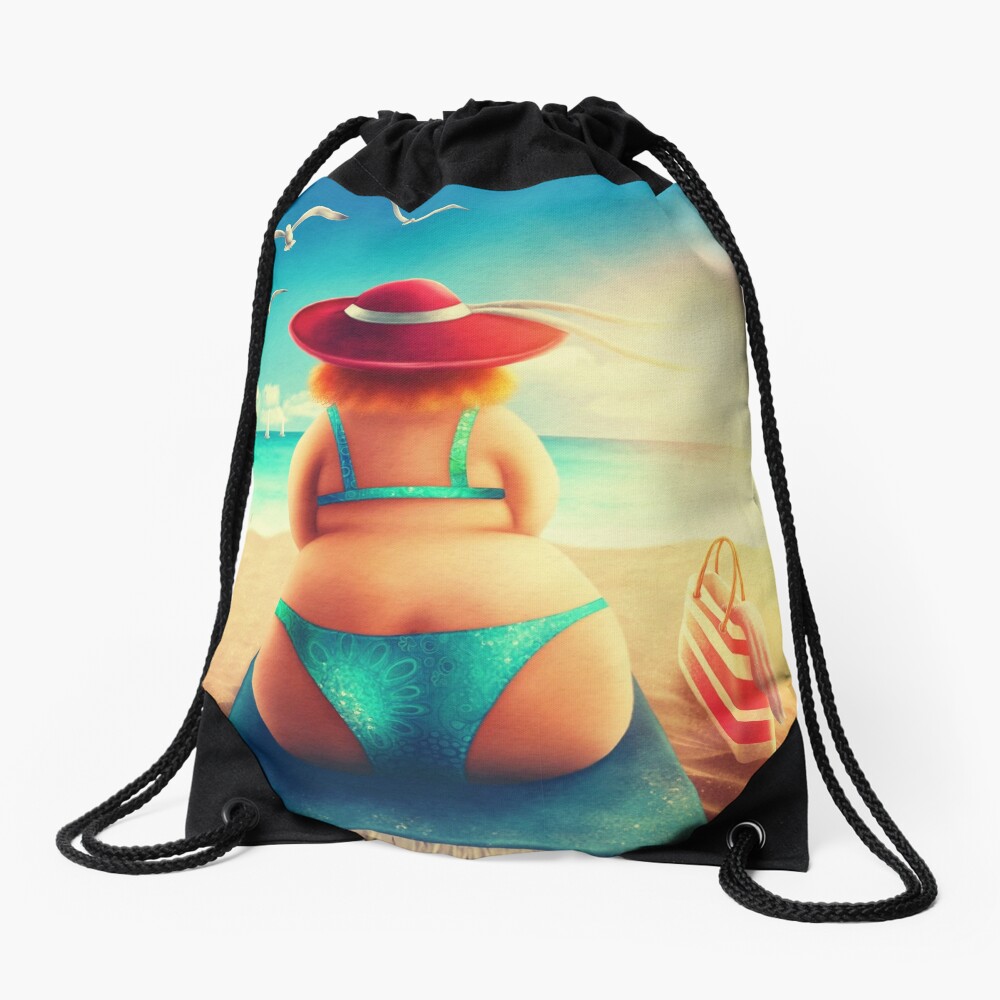 Cute plump woman sitting on the beach