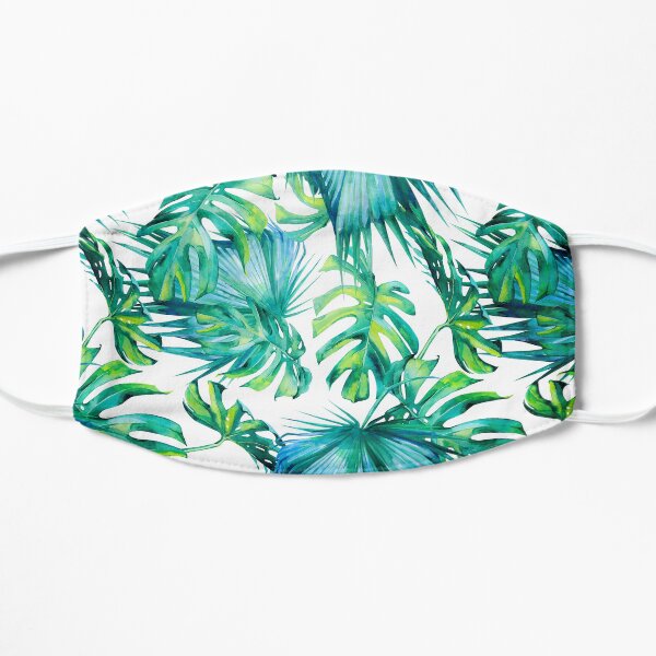 Blue Jungle Leaves, Monstera, Palm Flat Mask