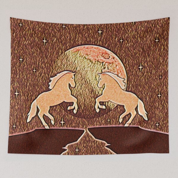 Item preview, A pair of horses against the background of the full moon designed and sold by helenkaiy.
