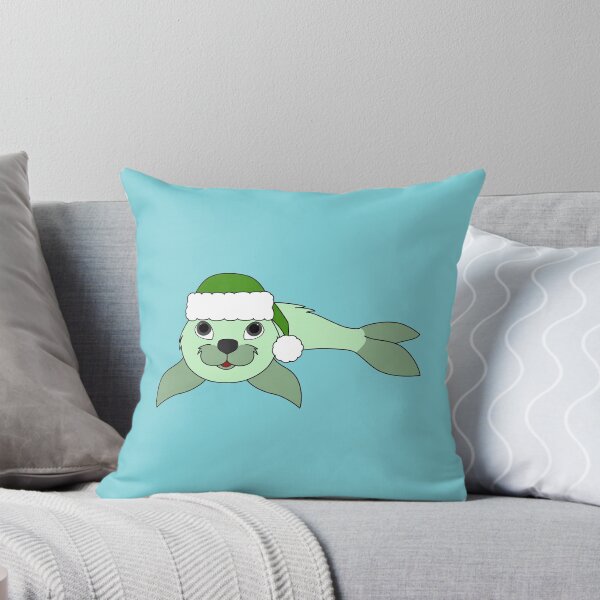 Aperçu de l'œuvre Light Green Baby Seal with Christmas Green Santa Hat créée et vendue par Grifynne.