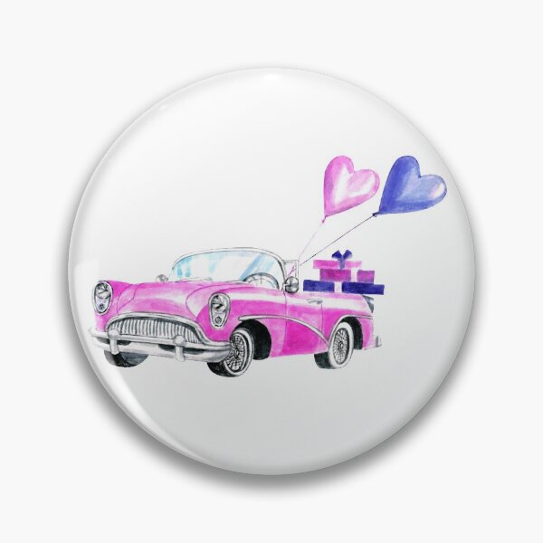 Artikelvorschau, Retro rosa Auto-Cabriolet mit Geschenken und Herzballons. entworfen und verkauft von Colibri77.
