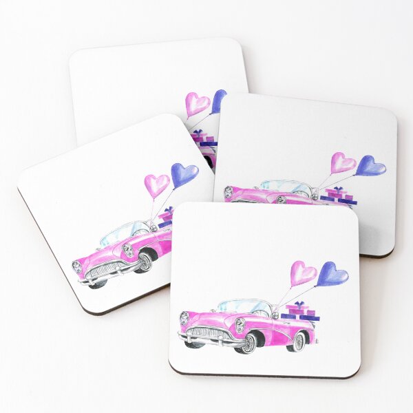 Item preview, Retro pink car cabriolet with gifts and heart balloons. designed and sold by Colibri77.