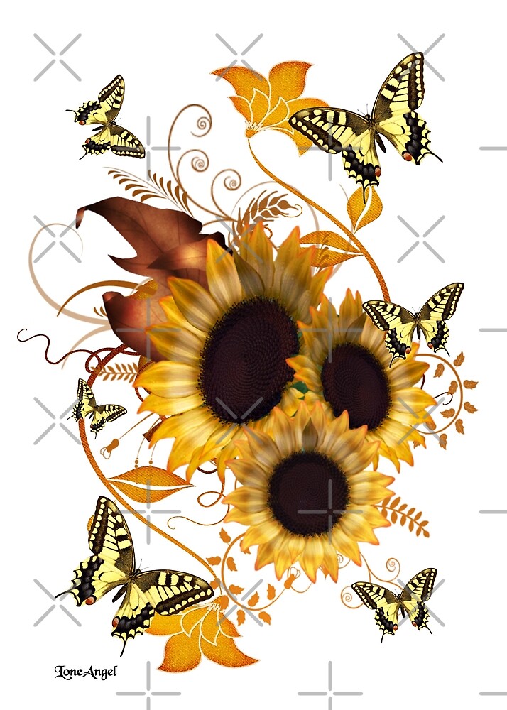 "SunFlowers and Butterflies" by LoneAngel Redbubble