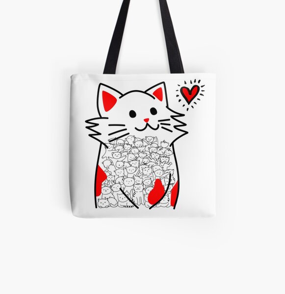 Cat Brighten Up My Heart (Red) All Over Print Tote Bag