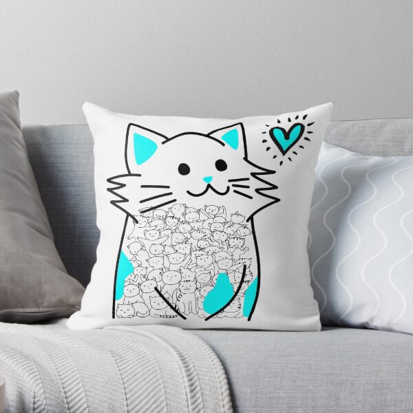 Cat Brighten Up My Heart (Blue) Throw Pillow