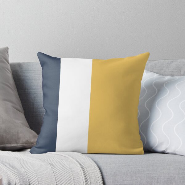 Modern Minimal Colorblock Squash Yellow, Cream and Navy Linen Throw Pillow