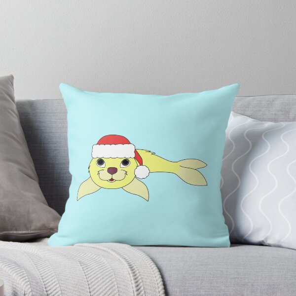 Aperçu de l'œuvre Light Yellow Baby Seal with Christmas Red Santa Hat créée et vendue par Grifynne.