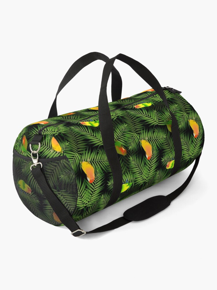 Alternate view of Yellow Lovebird Parrot & Palm Leaves Duffle Bag