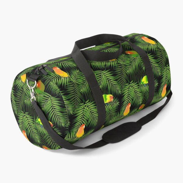 Yellow Lovebird Parrot & Palm Leaves Duffle Bag