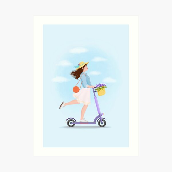 Girl on a kick scooter Art Print