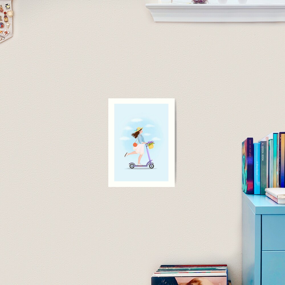 Girl on a kick scooter Art Print
