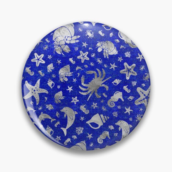 Item preview, Sea life pattern Silver on Lapiz Lazuli designed and sold by k9printart.
