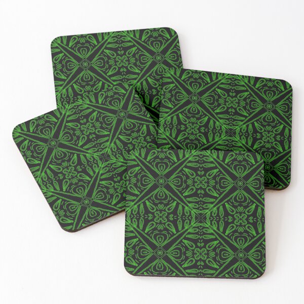 Item preview, Grid Garden Abstract Motif - Green On Black designed and sold by Blenderbeetle.