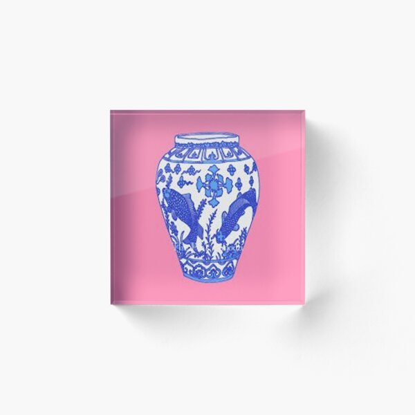 Item preview, Blue and White Chinese vase on pink background designed and sold by coolkatia.