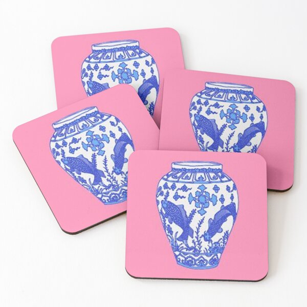 Item preview, Blue and White Chinese vase on pink background designed and sold by coolkatia.
